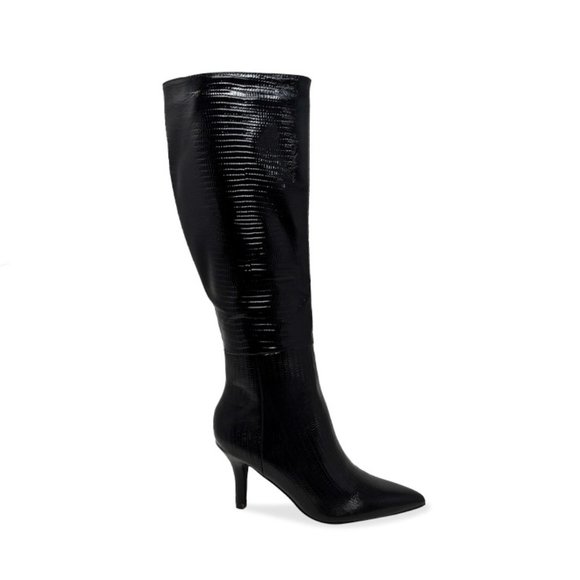 Chase + Chloe Shoes - Women’s Snake Print Kitten Heel Knee High Boots